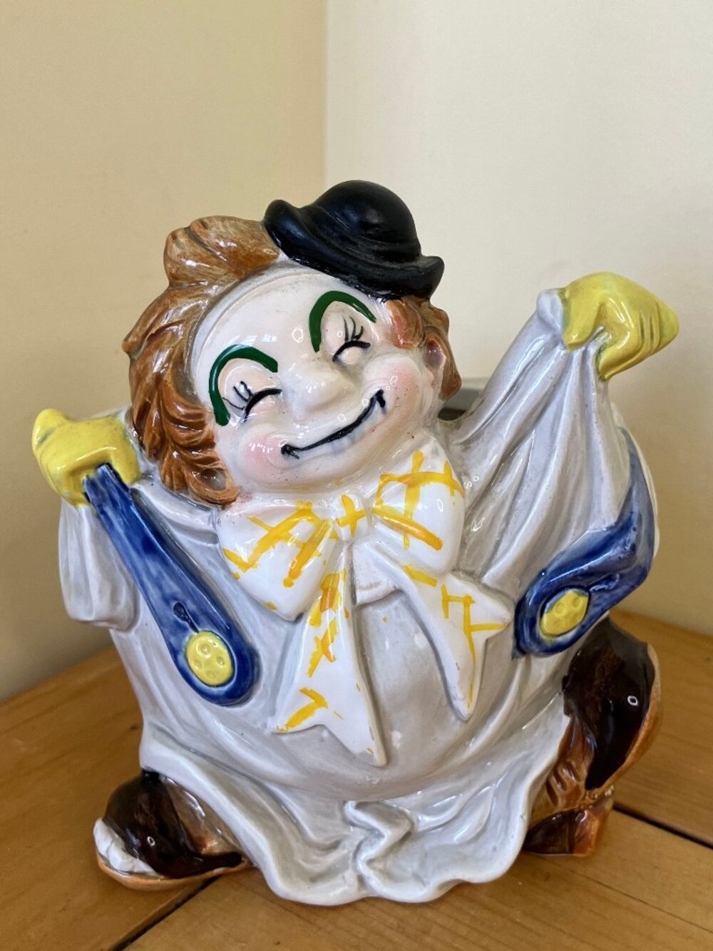 Relpo Hobo Tramp Clown Vase Planter Art Brush Pen Holder Vintage Japan #6929